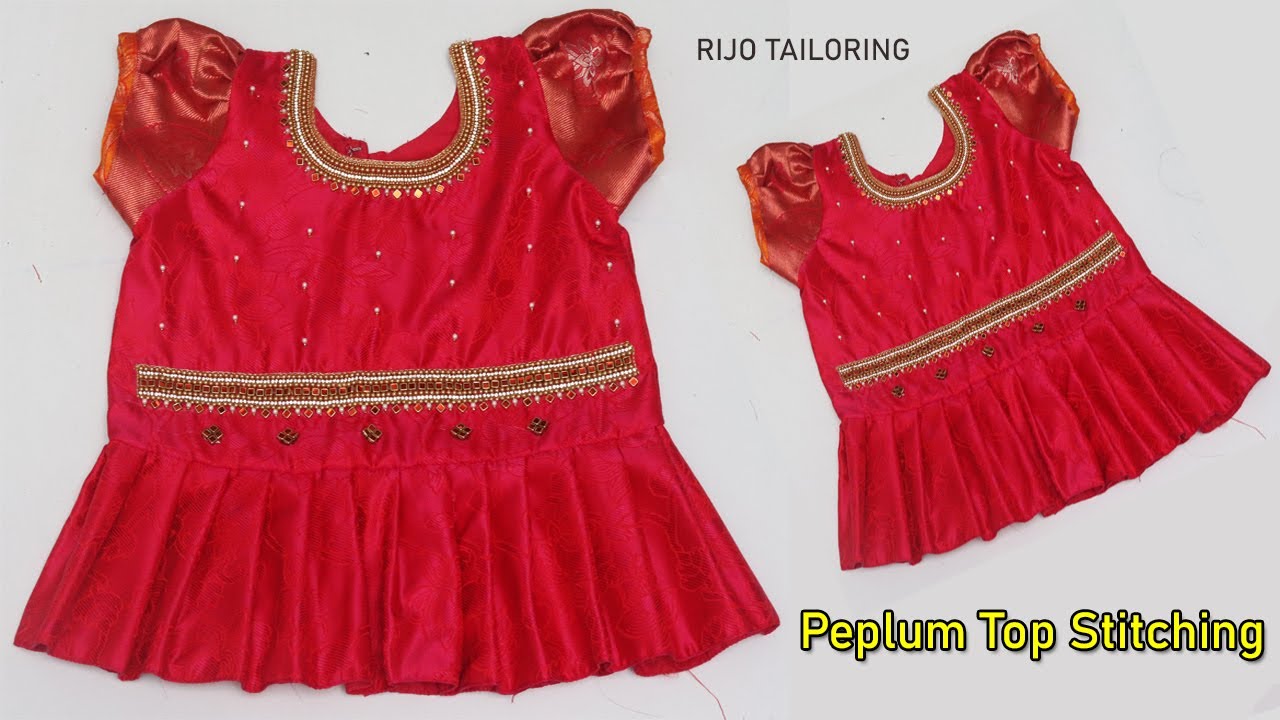 பட்டுப்பாவாடை சட்டை தைப்பது எப்படி? /  6 to 7 years kids pattu sattai peplum top stitching in tamil