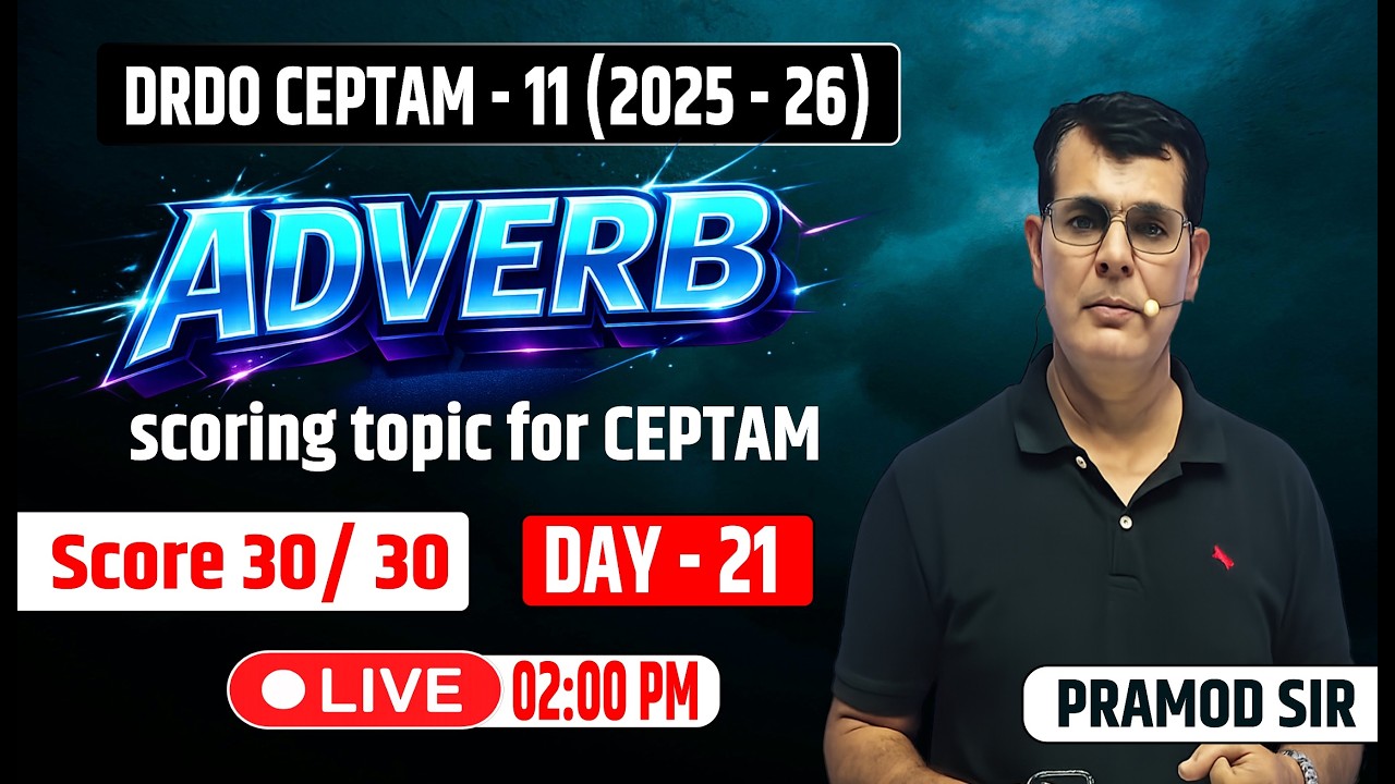 Complete English for DRDO CEPTAM 11 | Day 21 | ADVERB | Magical Aptitude| #completeenglishcourse