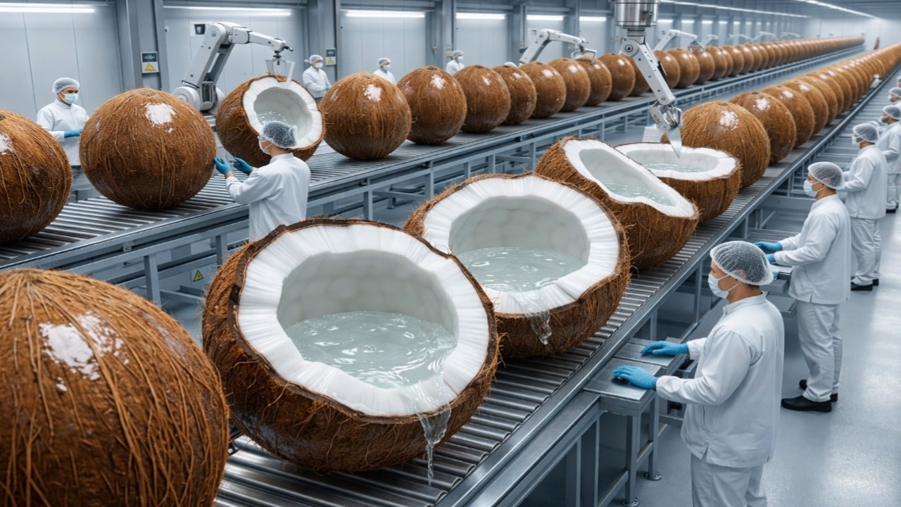 Inside a Modern Coconut Factory: From Raw Coconuts to Coconut Milk & Coconut Cream