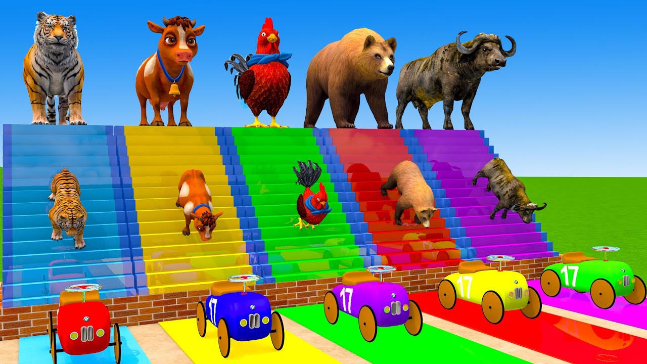 Long Slide Game With Cow Elephant Gorilla Hippopotamus Tiger 3d Animal Game Funny 3d Animals