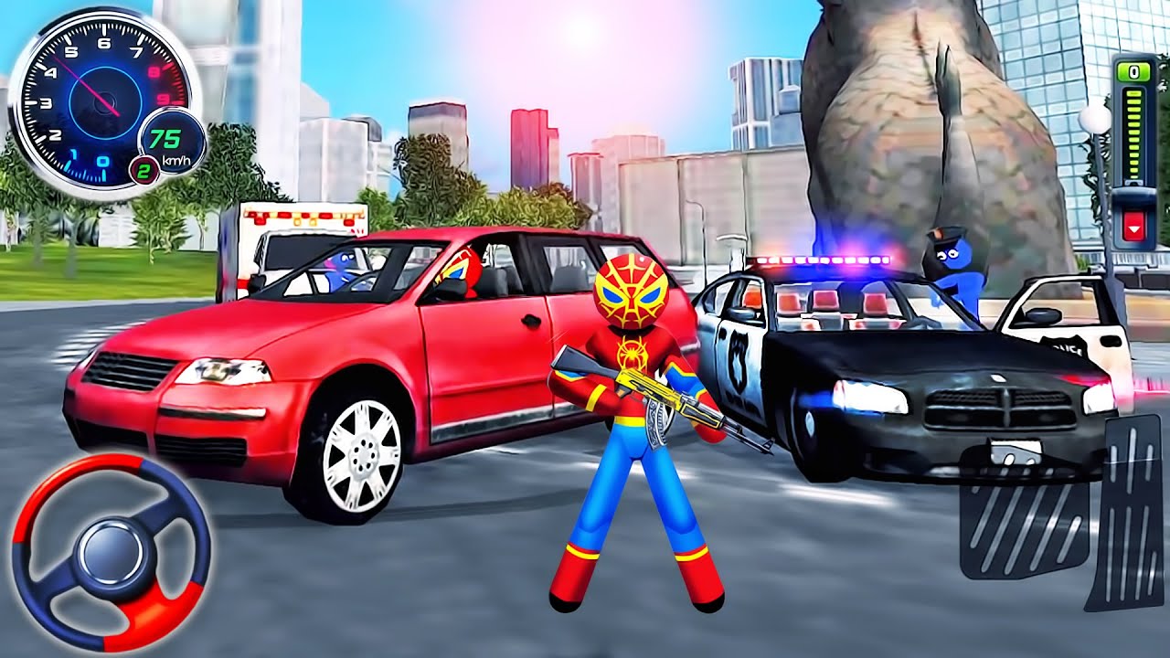 Spider Stickman Rope Hero 2022 - Police Car Driving In Big Open City Vegas - Android GamePlay