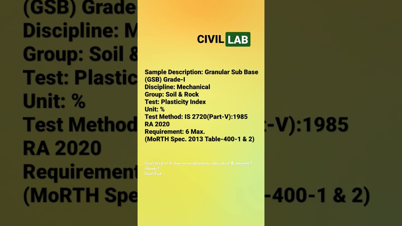 Granular Sub Base (GSB) Grade-I Plasticity Index