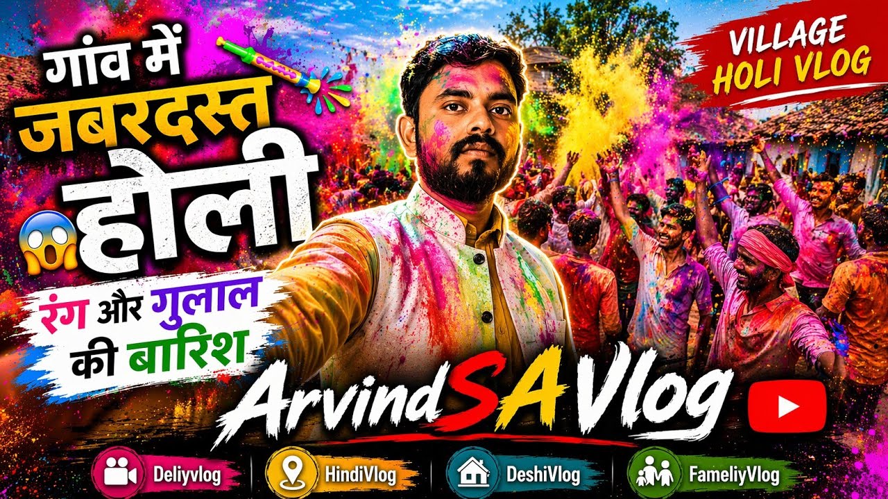 गांव में जबरदस्त होली 😱 रंग और गुलाल की बारिश | Village Holi Vlog | ArvindSAVlog