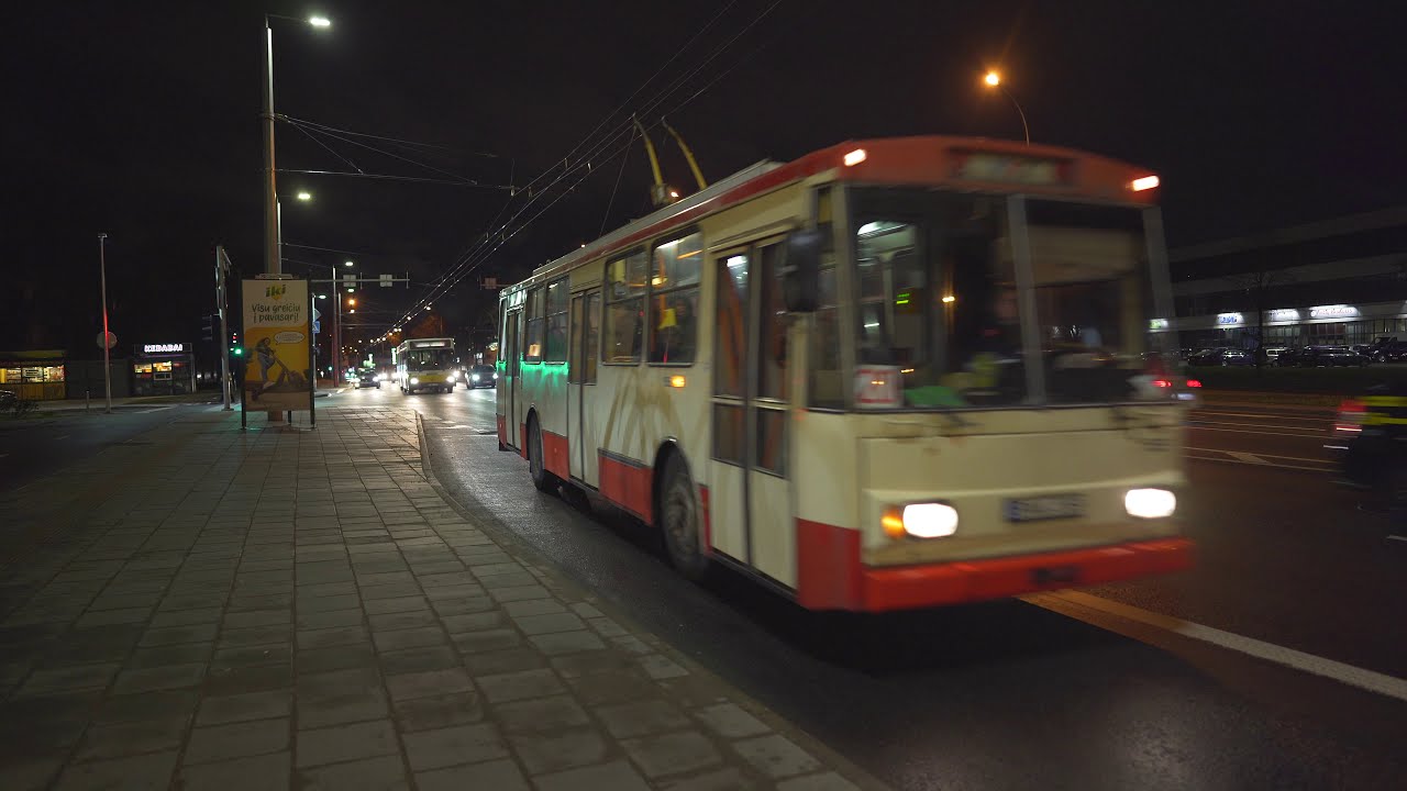 Lithuania, Vilnius, trolleybus 20 night ride from Žirmūnai to Žirmūnų žiedas