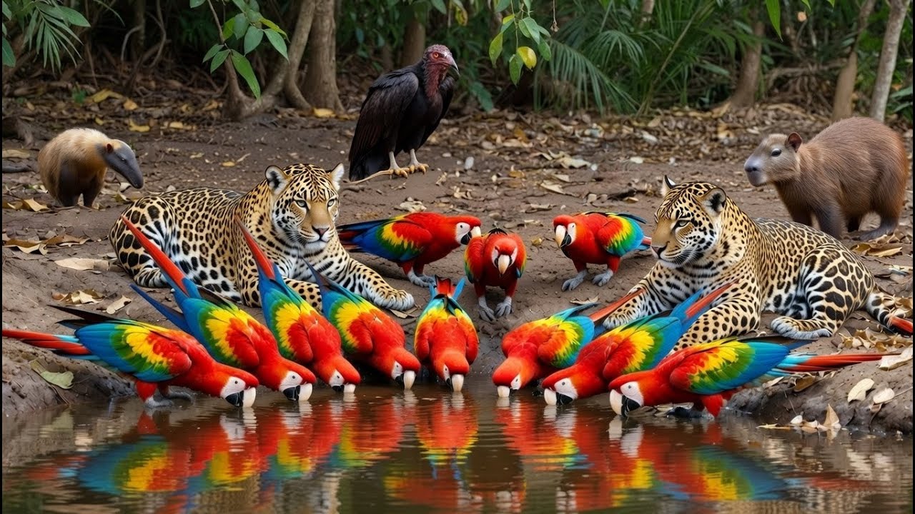 CENA RARA: Animais Silvestres se Reúnem Nesse Pequeno Ponto de Água