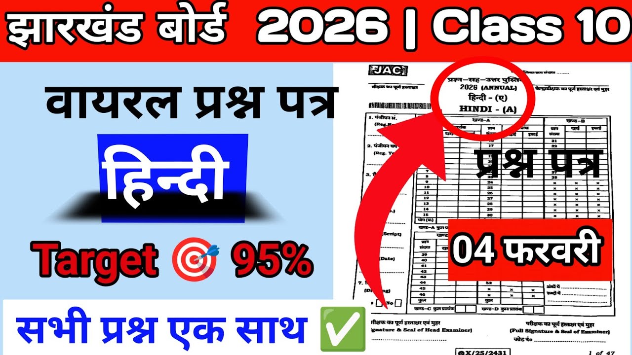 🔴कक्षा 10वी हिंदी झारखंड बोर्ड परीक्षा 2026 | Class 10th Hindi VVI Questions|Hindi vvi question 2026