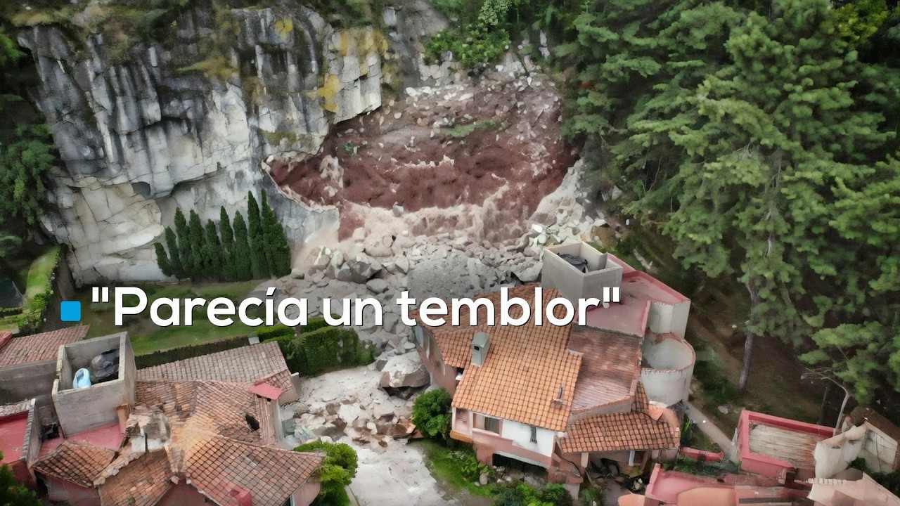 Rocas gigantes atraviesan comedor de una vivienda en Huixquilucan tras desgajamiento de un talud