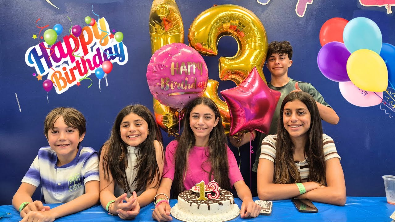 Celebrating Heidi's 13th happy birthday at a trampoline park with Family