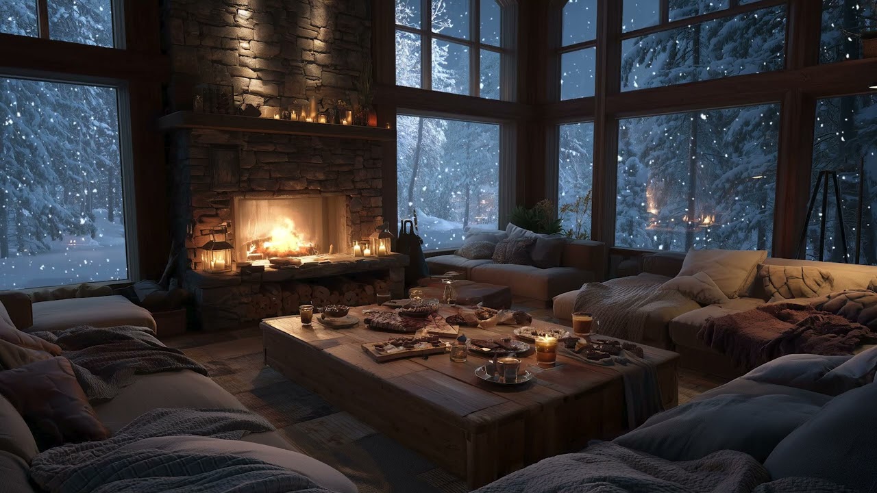 Winter Cabin 2026 | Soft Jazz, Crackling Fire & Calm Wind for Restful Sleep
