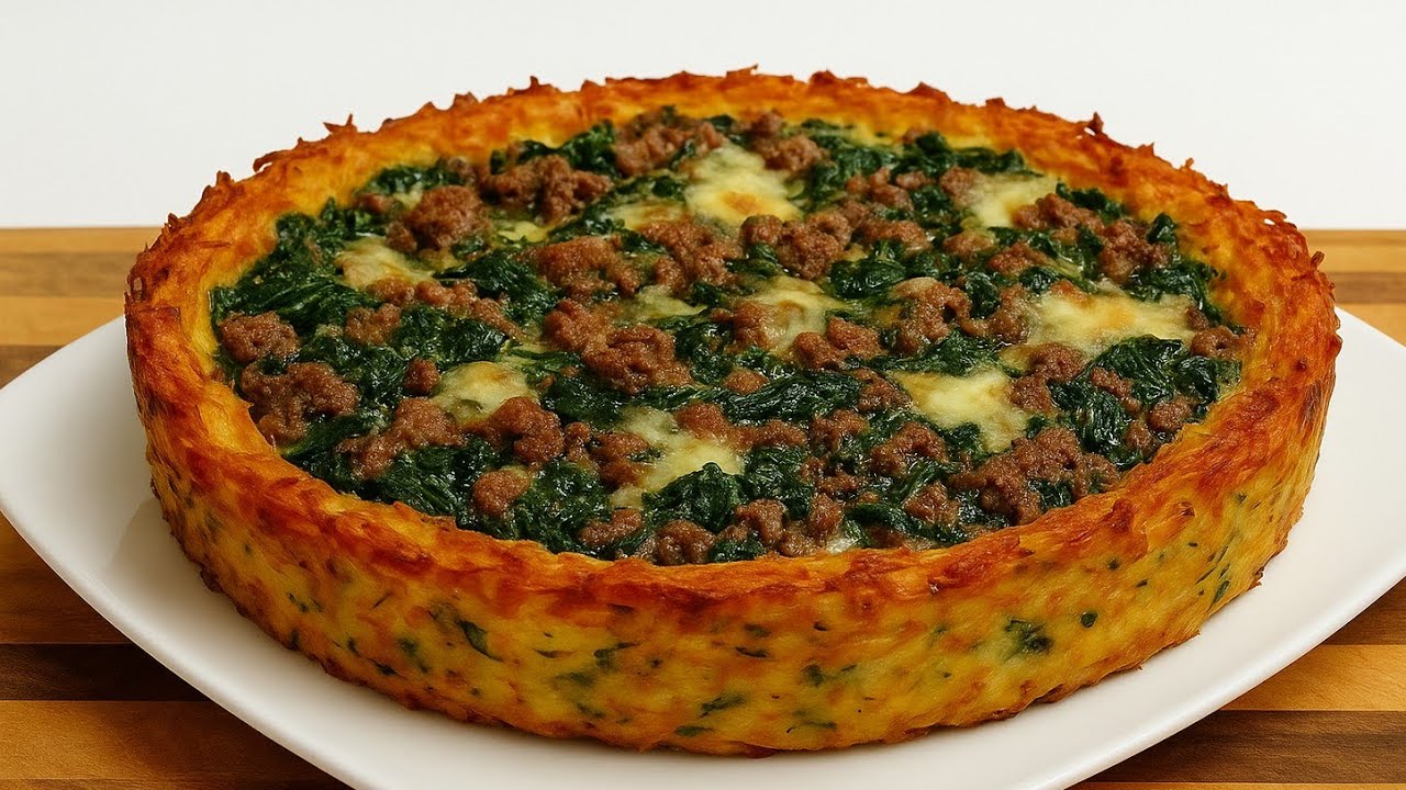 Хрустящий картофельный пирог со шпинатом и мясом: невероятно вкусно! Простой и полезный рецепт!