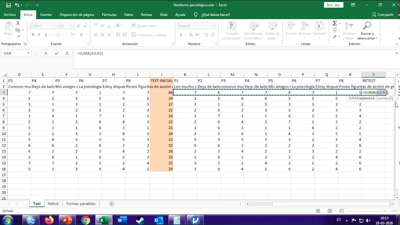 Forma de cálculo de fiabilidad por test retest