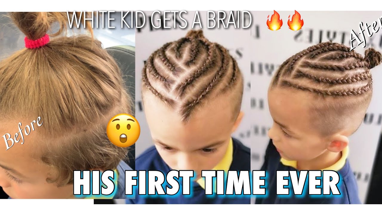 MAN BUN BRAIDS ON STRAIGHT CAUCASIAN HAIR |  #manbunbraidsonwhitekid