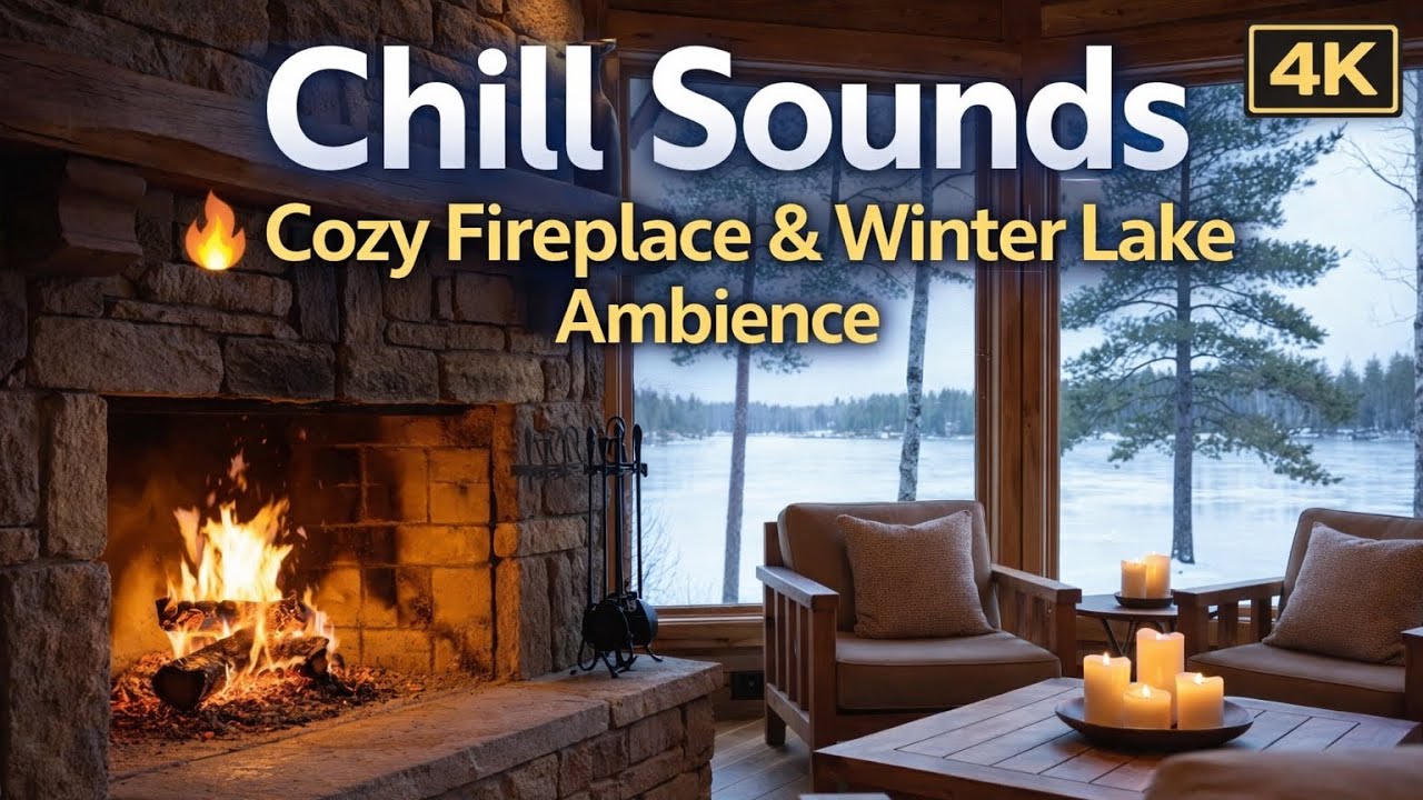 Chill Sounds 🔥 Cozy Fireplace & Winter Lake Ambience