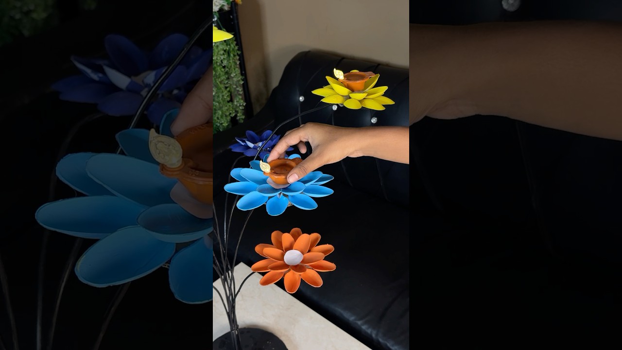 Diya 🪔 stand making with plastic spoons #shorts #diyaholder #diwali #crafts #reused