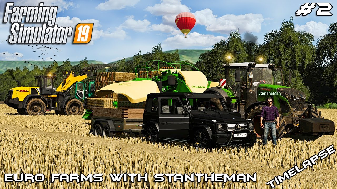 Baling & collecting square bales | Euro Farms with @StanTheMan_ | Farming Simulator 19 | Episode 2