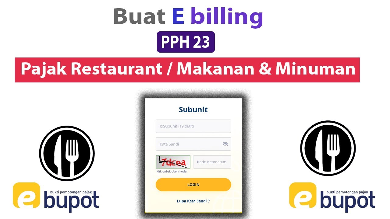 Cara Membuat E Billing PPH 23 Pajak Restaurant atau Katering || E Bupot