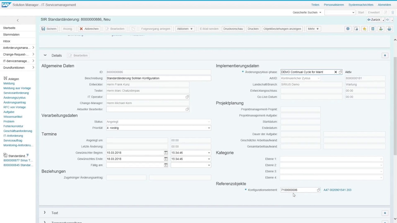 SAP&reg; SolMan 7.2 ChaRM Standard Change - SIRIUSitsm