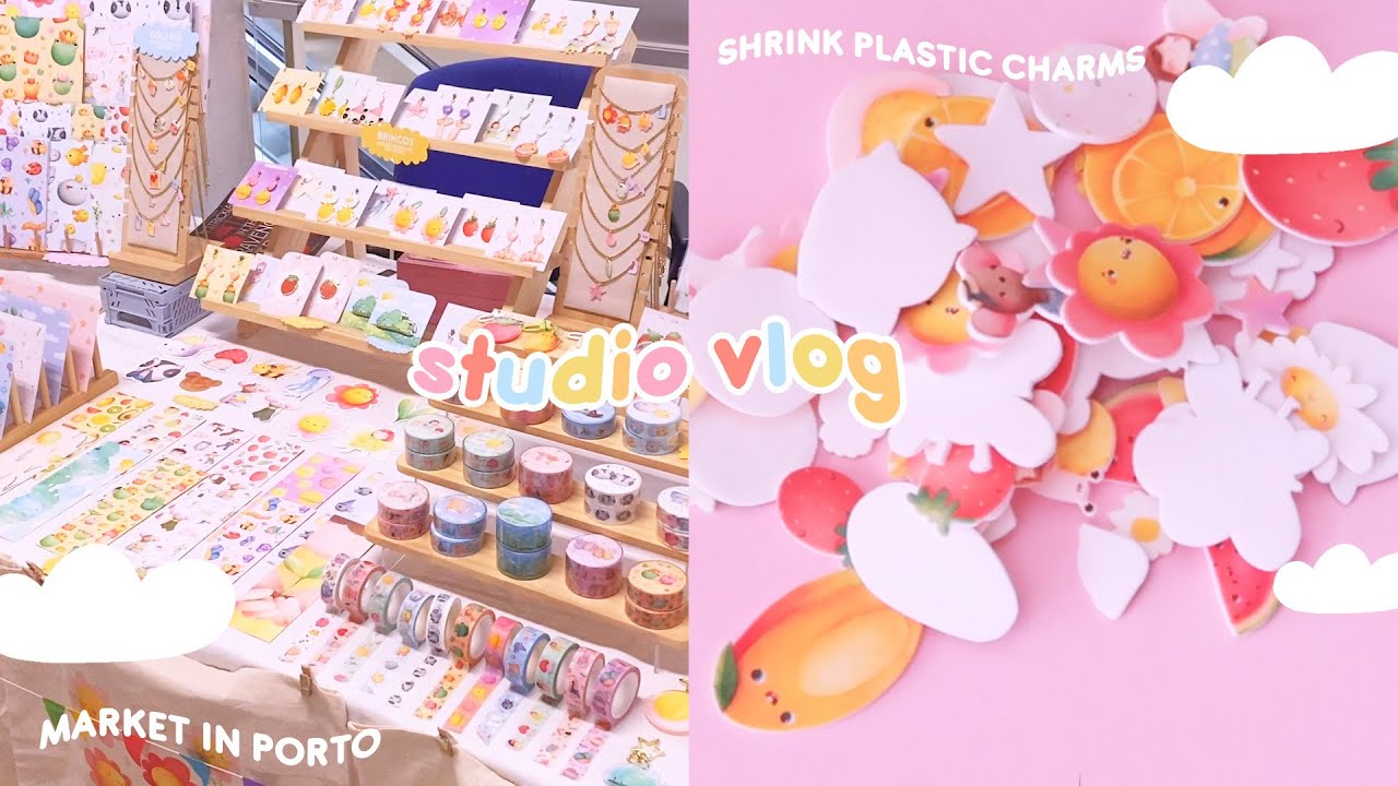 studio vlog 🌼 making cute shrink plastic charms, come to an art market with me, small biz talk