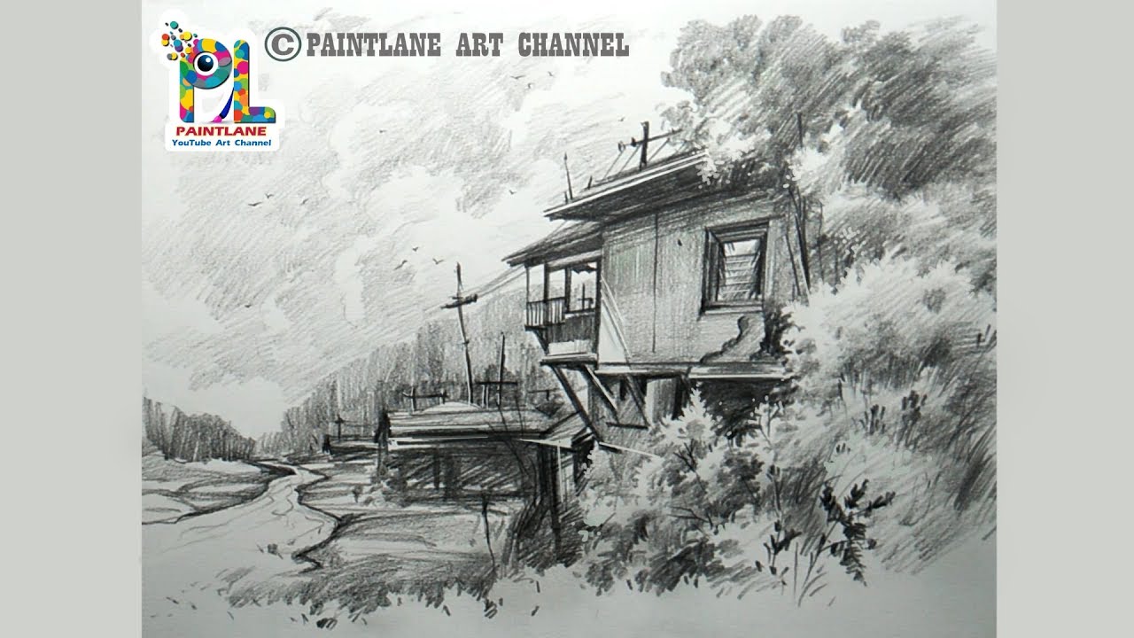 Drawing and Shading Wooden House with Pencil | Step by Step Pencil Art