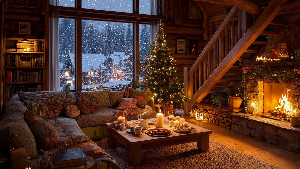 Stress Relief with Soothing Jazz Music and Fireplace Sounds in Cozy Reading Nook Ambience