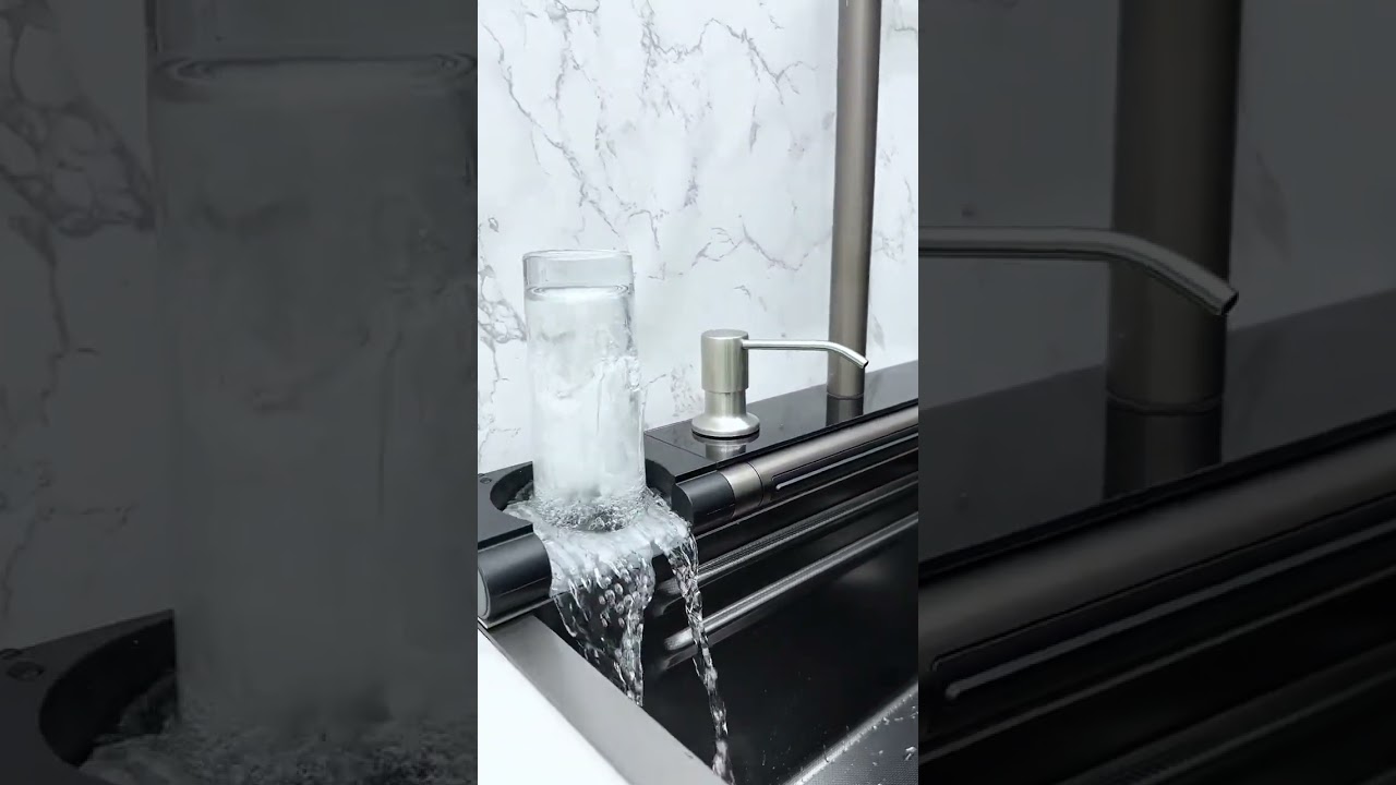 Lefton Adjustable Waterfall Faucet Kitchen Sink with Digital Temperature Display & LED Lighting