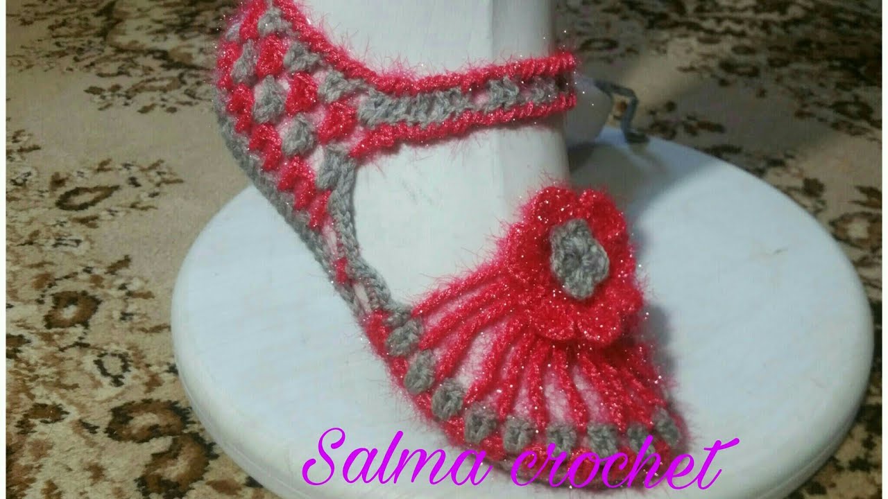 كروشيه حذاء سليبر  بالوري نسائي عرايسي لا يفوتك Crochet Slipper shoes for bride