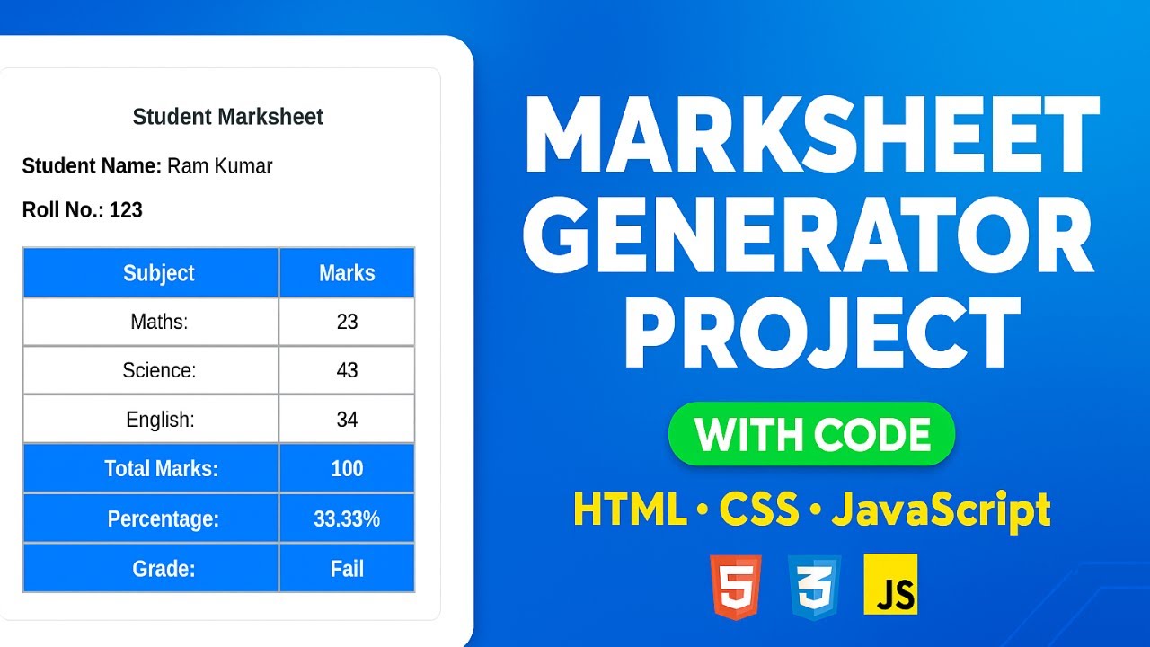 Marksheet Generator using HTML CSS JavaScript in Hindi | Certificate Generator Project | Source Code