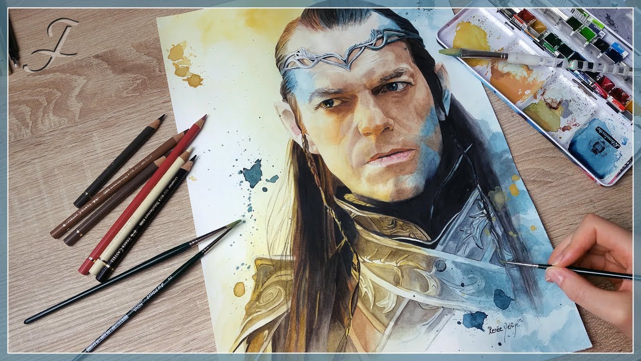 Elrond (Hugo Weaving) - Watercolor Portrait | Speed Painting Drawing