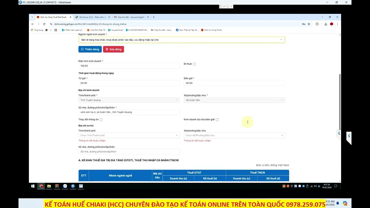 Hướng dẫn HKD k&ecirc; khai tờ khai Bổ sung 01CNKD