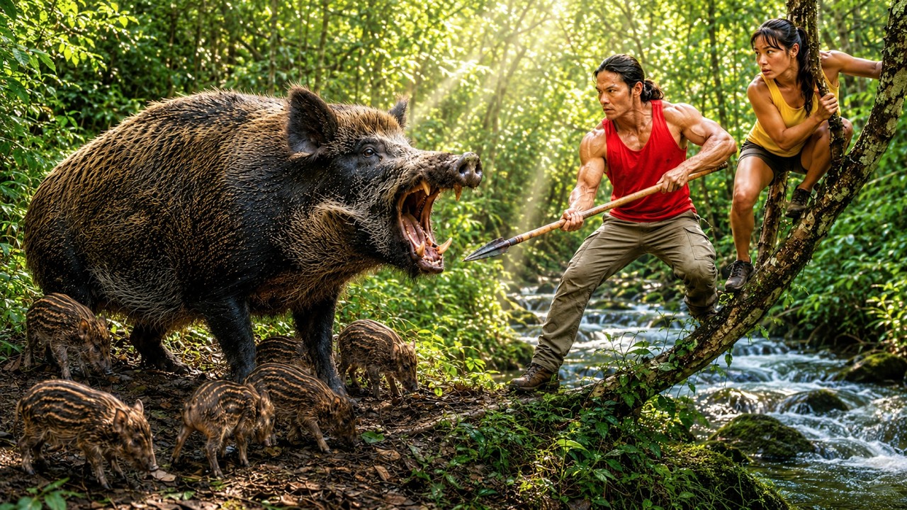 100 Days Alone in the Wild &ndash; Tracking Wild Boars & Harvesting Bamboo Shoots | Simple Rural Life 🌿🐗