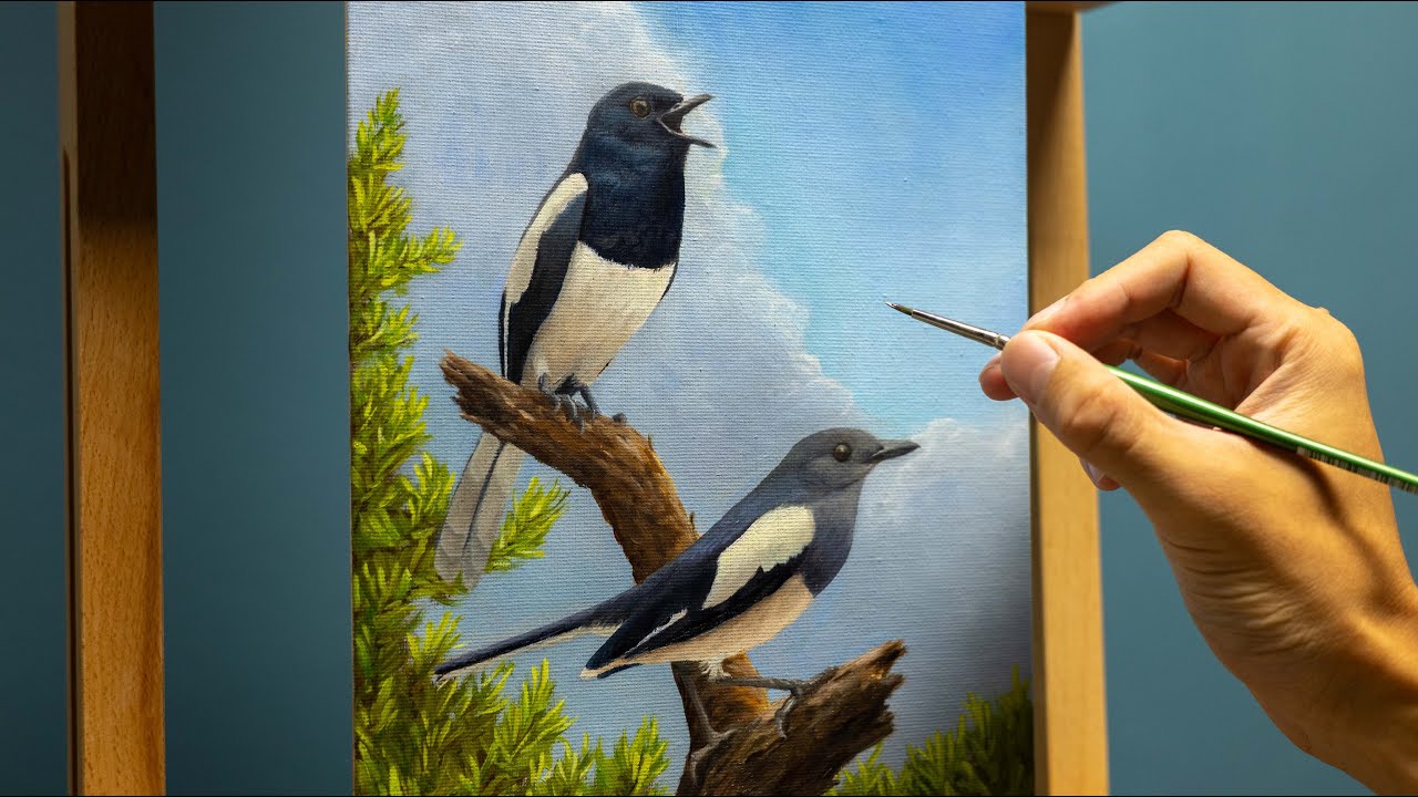 Oriental Magpie-robins - Bird Oil Painting