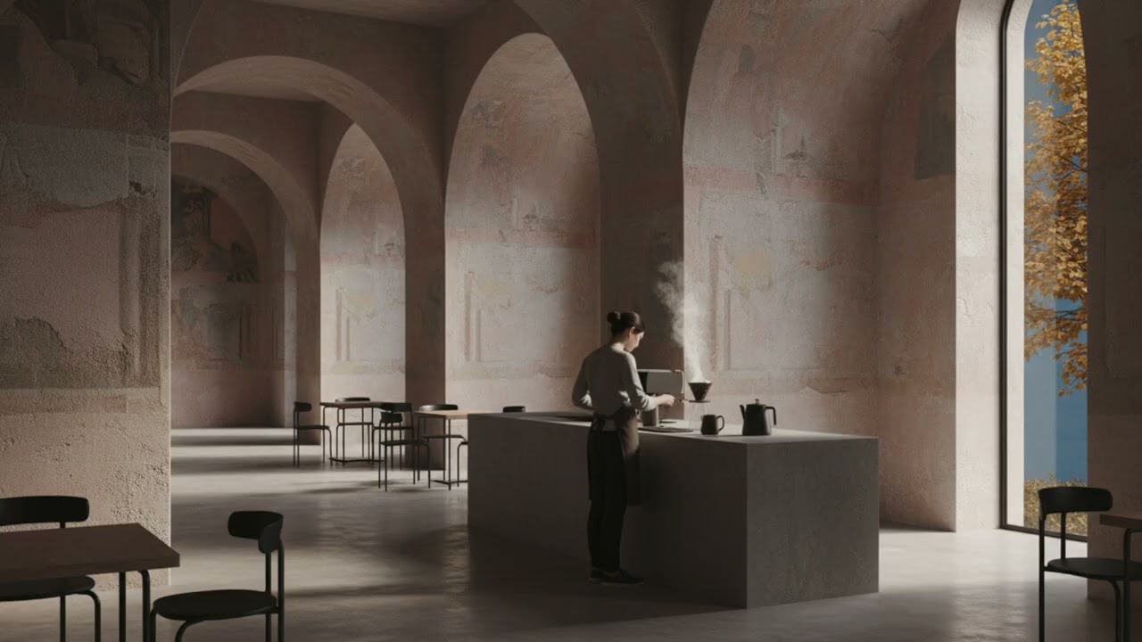 Ancient Modern Cafe Ambient ☕ Distant Piano, Autumn Air & Coffee Sounds | Return to Yourself