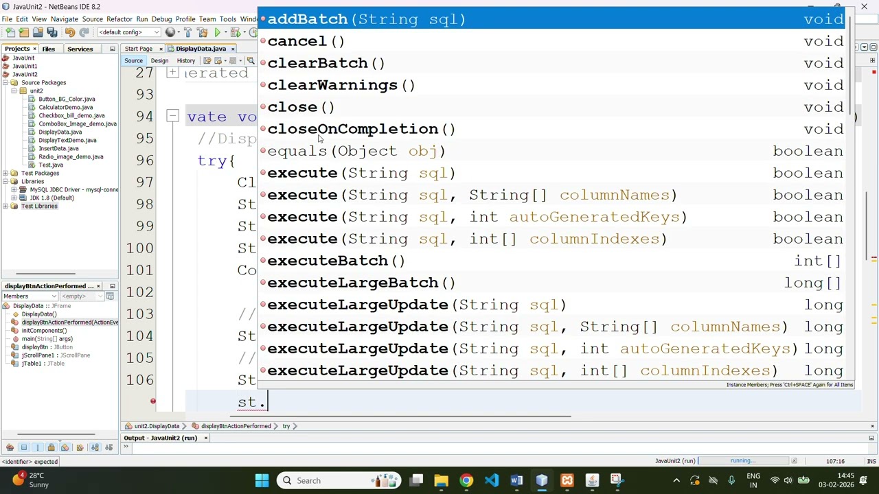 Swing Display Data into Table