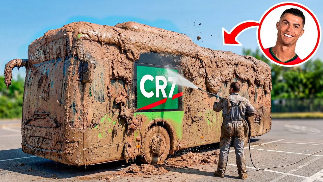 First Wash of RONALDO's Abandoned BUS | Removing 40 Years of Dirt From Forgotten CR7 Team Bus