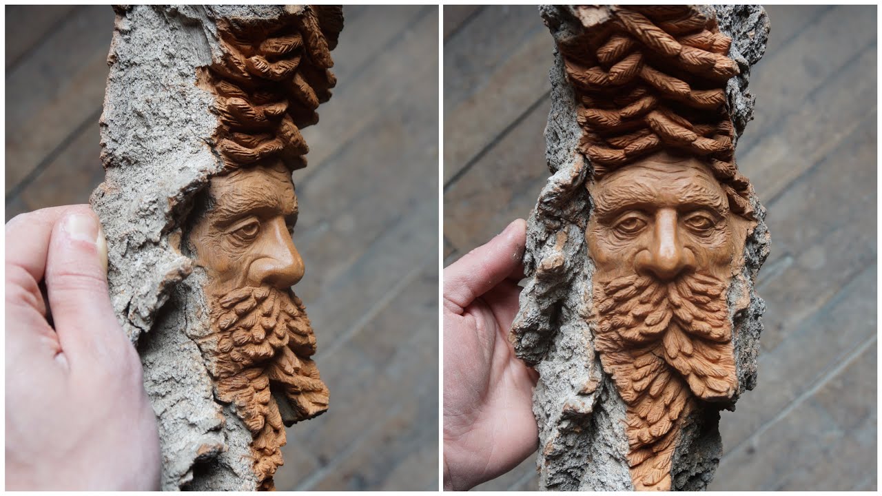 The Unique Art of Wood Carving: Jeffery Pine Green Man Silent Carving by Lucas Kost