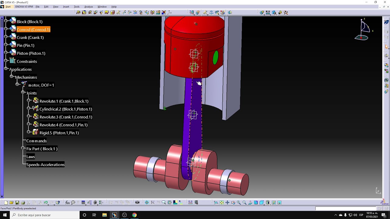 27 Motor monocilindro y CATIA DMU Kinematics
