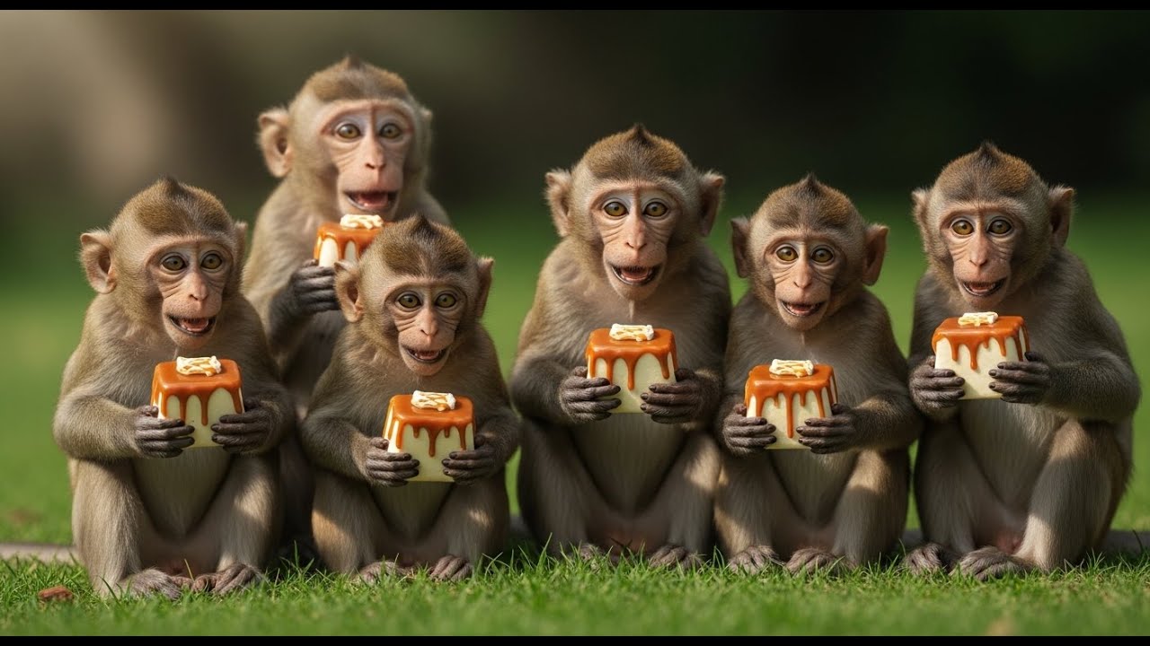MONKEYS Making CARAMEL PUDDING CAKE! 🐒 Bread Pudding Village Cooking | Custard Pudding Recipe