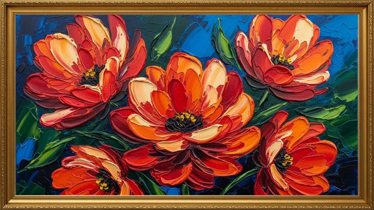 Vibrant Red-Orange Petal Composition | Contemporary Wall Feature