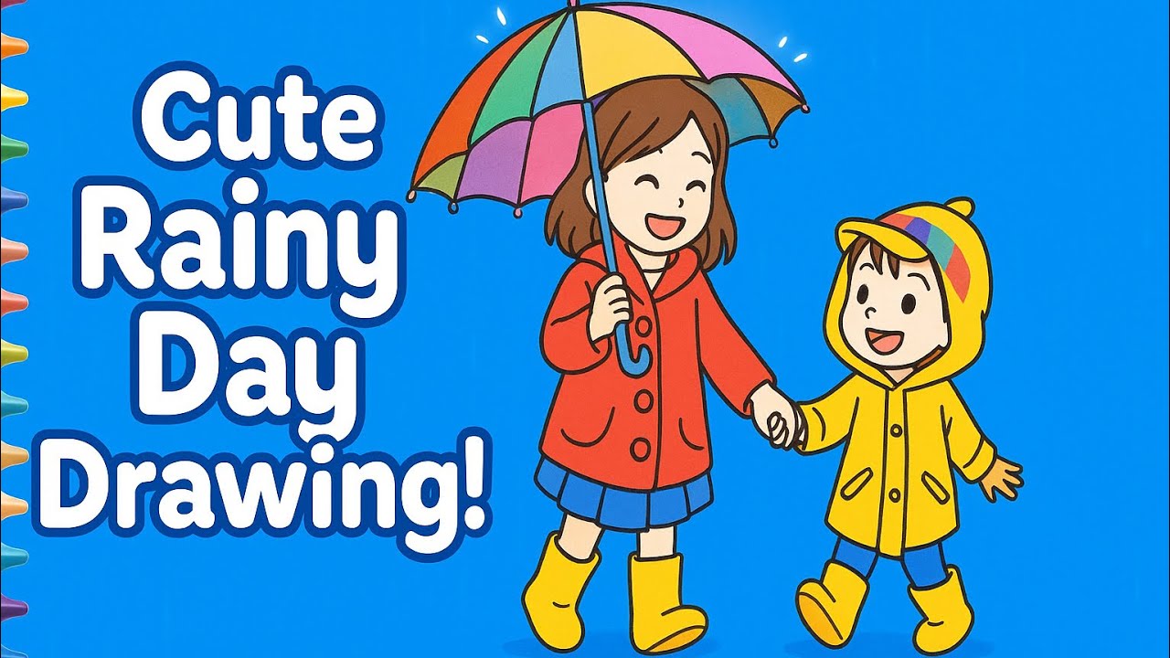⭐ Fun Rainy Day Drawing | Colorful Umbrella Girl & Her Duck-Costume Brother Bring Joy!