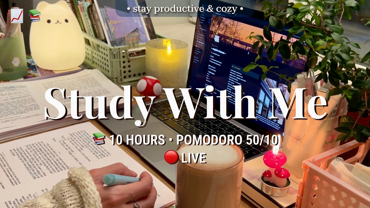 LIVE 10 HR • STUDY WITH ME • Pomodoro 50/10 | Deep Focus