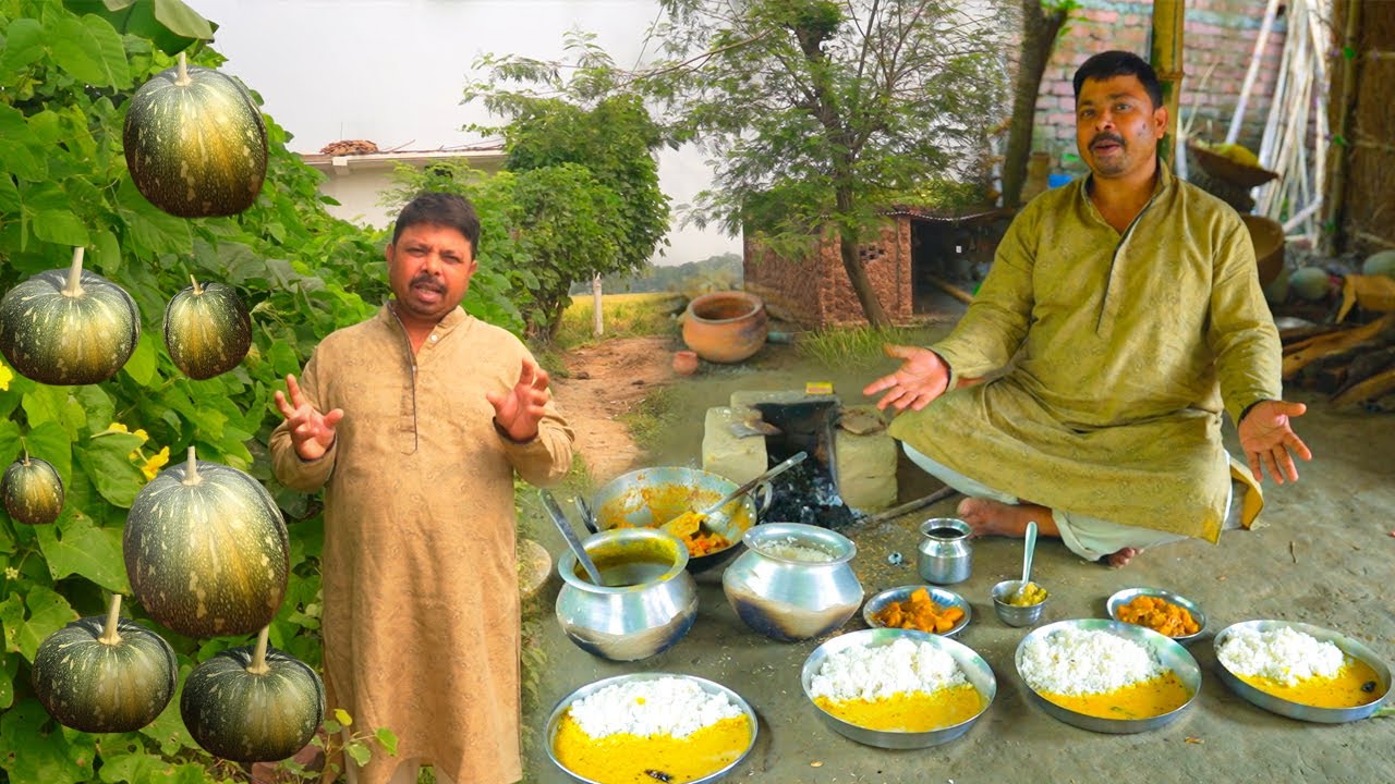 मेरे गांव के तरीके से बनाएं दाल चावल कोहड़ा की सब्जी और आंवले की चटनी Veg Thali Pumpkin-Khadu Sabji