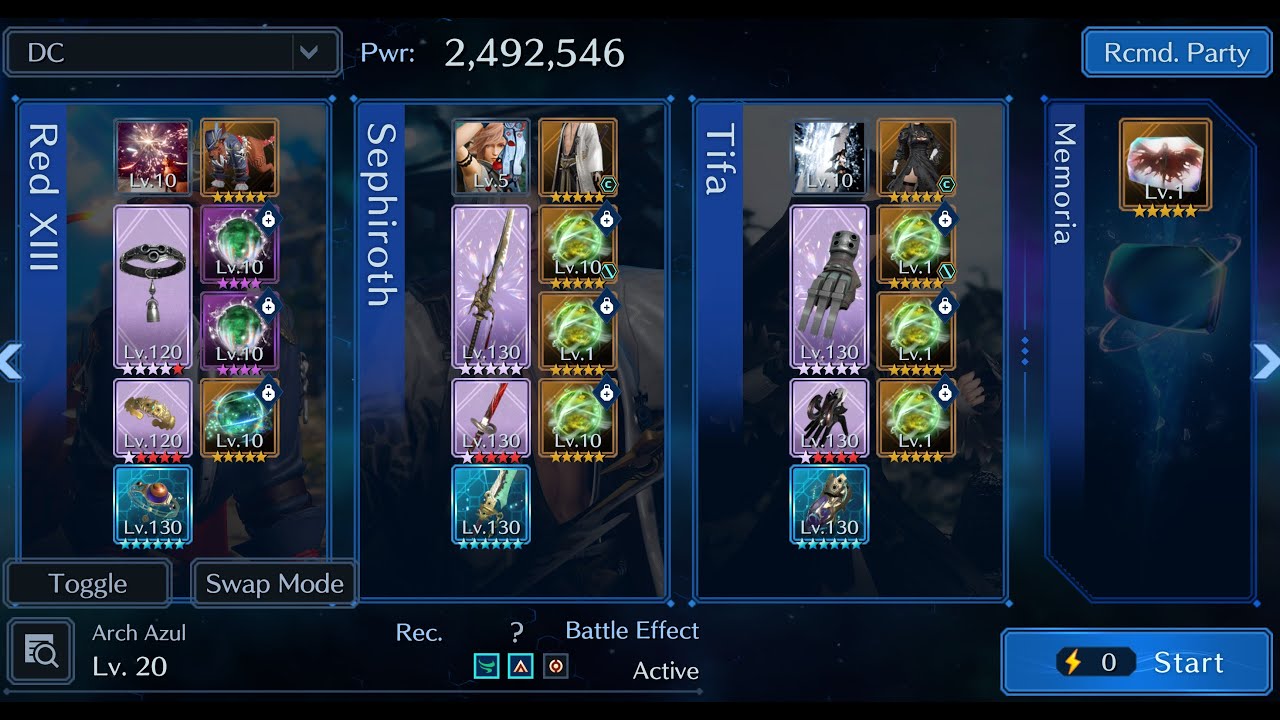 FF7 EC - Arch Azul - Escalation Challenge - Lv. 20 - Sephiroth OG as support
