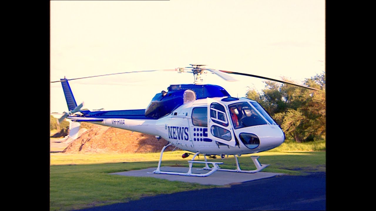GTV Channel 9 AS 355 F1 Twin Squirrel Helicopter start up, depart and land.