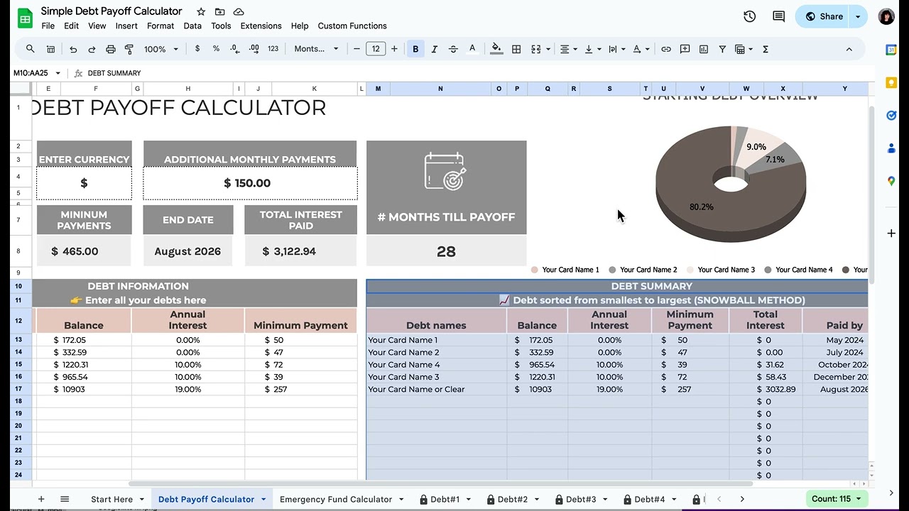 Simple Debt Payoff Calculator Google Spreadsheet