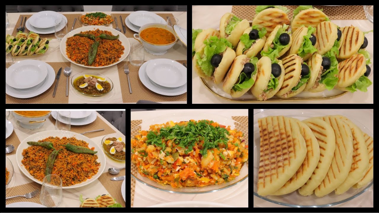 دبارة اليوم 4🌙ميني بطبوط و بنفس العجينة خبز بدون فرن/روز جربي/حريرة/سلاطة مشوية و كفتاجي