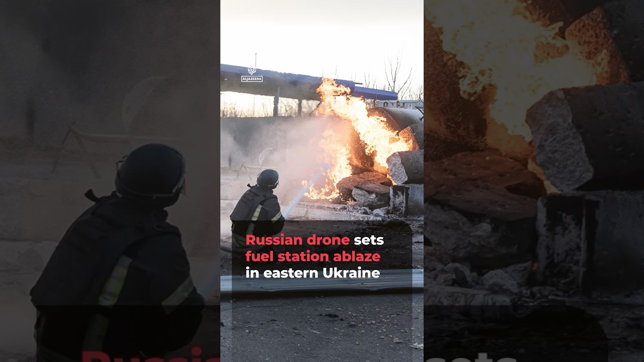 Russian drone sets fuel station ablaze in eastern Ukraine | AJ #shorts