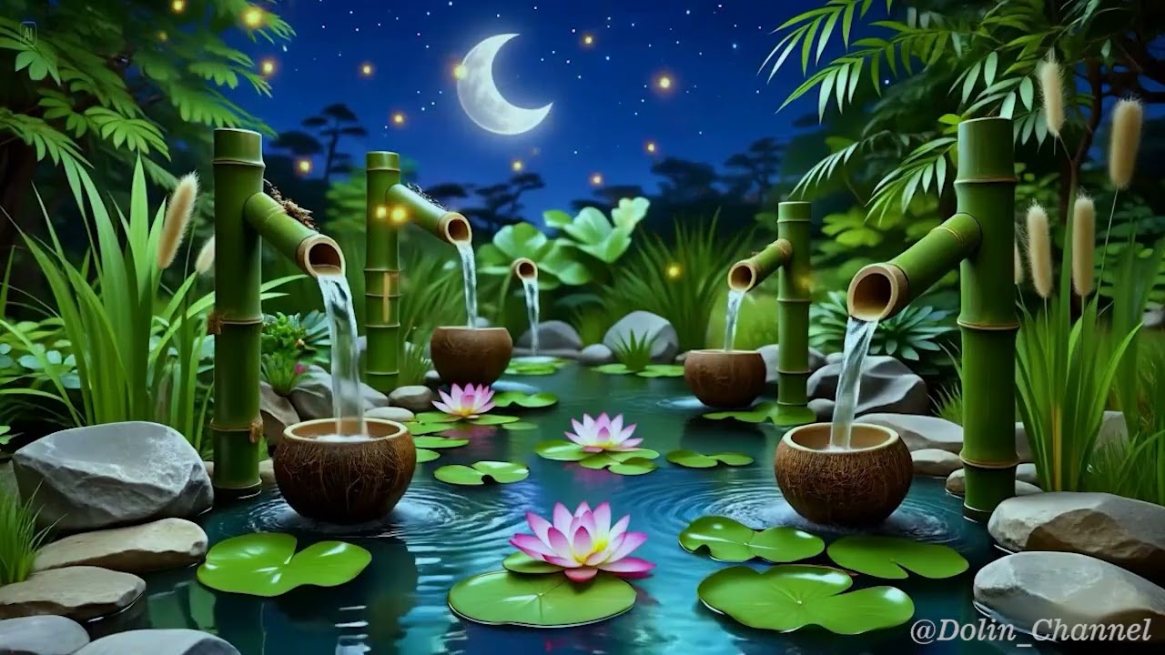 Healing Bamboo Water Ambience 🌿 Peaceful Night Garden for Deep Sleep