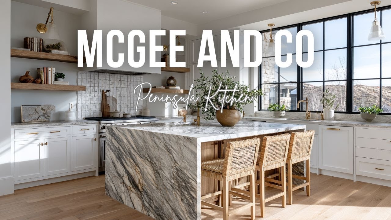McGee and Co Inspired Peninsula Kitchen Design with Calm Tones and Thoughtful Details