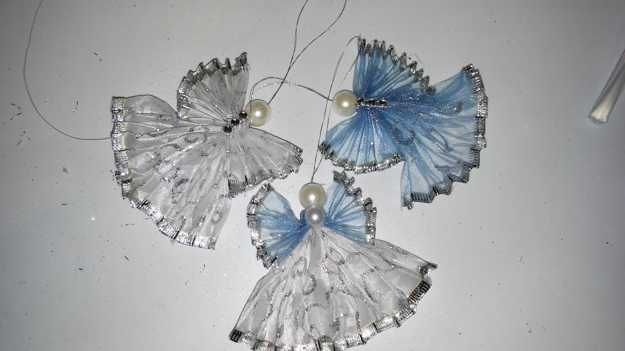 DIY Ангелочки своими руками из ленты с проволочным краем.