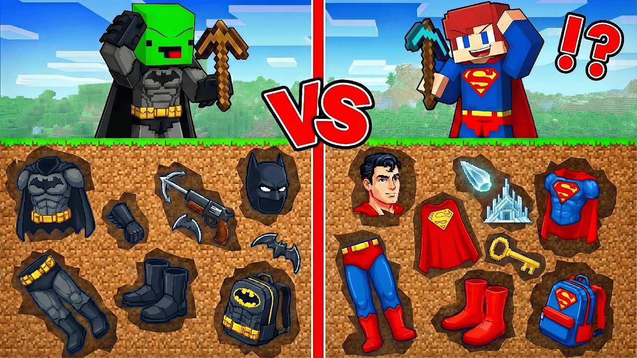 JJ Superman VS Mikey Batman Secret Item Battle in Minecraft - Maizen